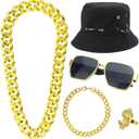 Hip Hop Costume Outfit Kit for Men Kids Boys - 80s 90s Rapper Themed Party Decorations Set 5pcs Old School Costume Set Halloween Accessories
