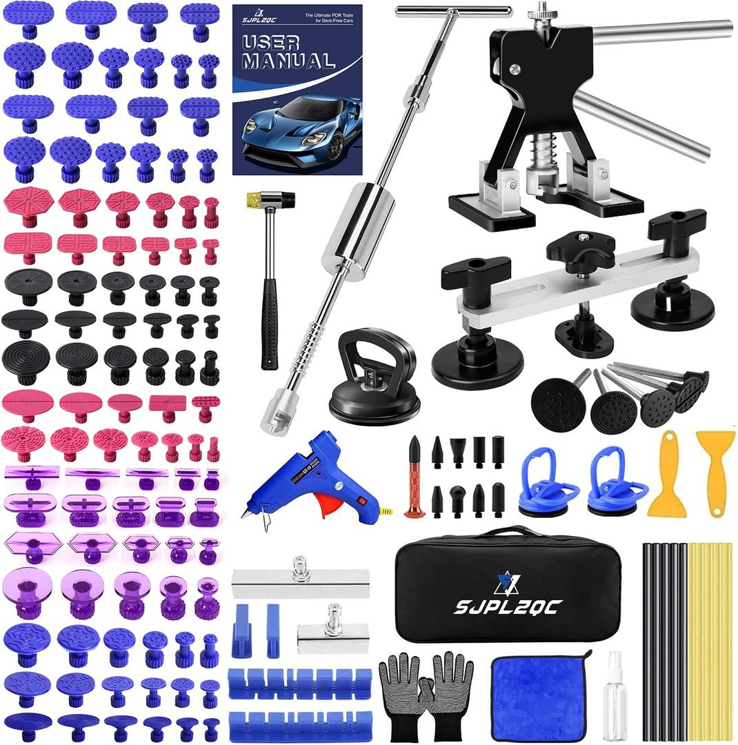 Car Dent Puller Kit, 140 PCS Paintless Dent Removal Kit with T-bar Dent Puller, Bridge Puller, Dent Lifter, Suction Cup Puller. Dent Remover Tool for Car Dents, Hail Damage, Door Ding Repair (EXP 12/31/36)