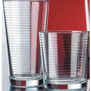 Le'raze Set of 16 Heavy Base Ribbed Durable Drinking Glasses Includes 8 Cooler Glasses (17oz) and 8 Rocks Glasses (13oz), Clear Glass Cups - Elegant Glassware Set