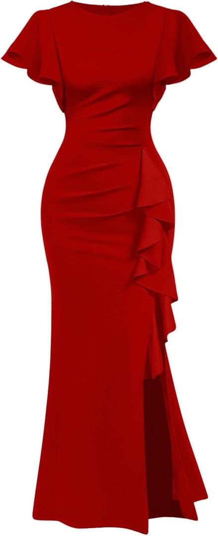 Memoriesea Women's Elegant High Split Ruched Bodycon Mermaid Evening Cocktail Maxi Dress, Small