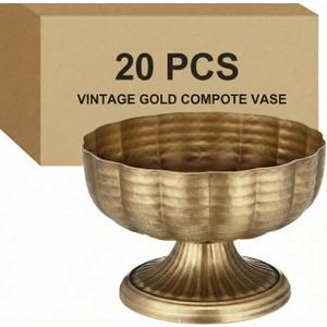 20 Pcs Vintage Gold Compote Vase for Centerpieces Compote Bowl 8'' Wide Vintage Decorative Antique Urn Planter Vase for Wedding Event Anniversary Party Indoor Outdoor Activity
