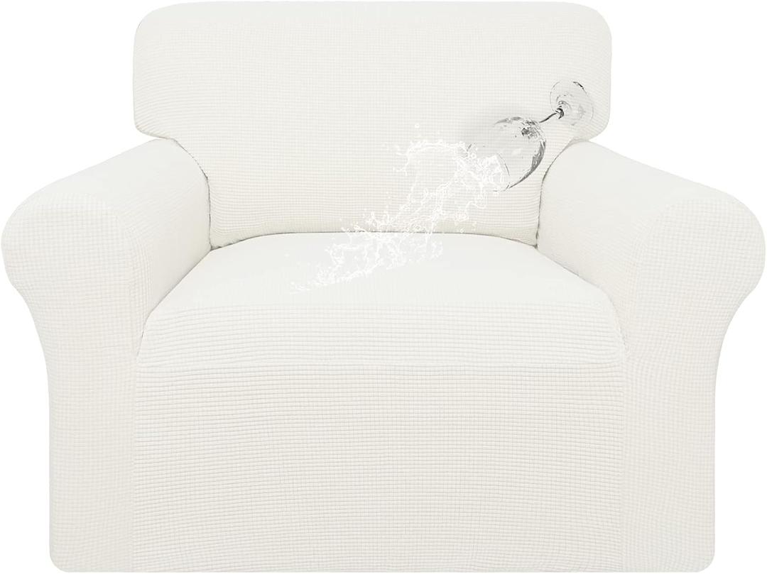 Easy-Going 100% Waterproof Chair Couch Cover, Dual Waterproof Sofa Cover, Stretch Jacquard Sofa Slipcover, Leakproof Furniture Protector for Kids, Pets, Dog and Cat (Chair, Cream)
