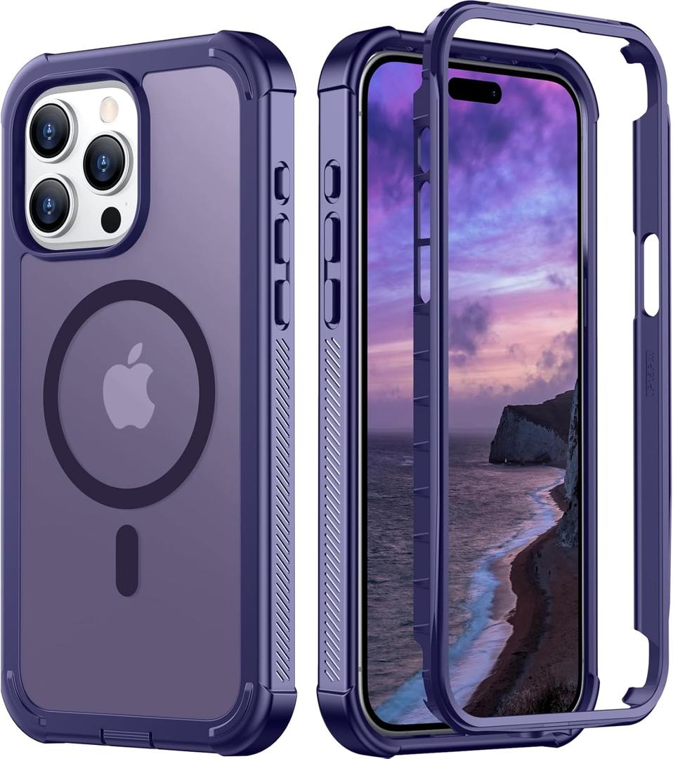 Red2Fire Magnetic for iPhone 15 Pro Max Case, [Compatible with MagSafe][Military Grade Drop Protection][Heavy Duty Shockproof] Non-Slip Translucent Matte Bumper Phone Case for iPhone 15 Pro Max 6.7" (Dark Purple)