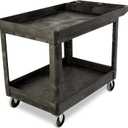 Rubbermaid Commercial Products 2-Shelf Utility/Service Cart, Medium, Black, Lipped Shelves, Ergonomic Handle, 500 lbs. Capacity, for Warehouse/Garage/Cleaning/Manufacturing