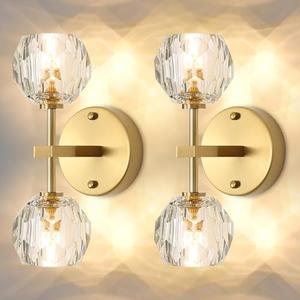 HAIXIANG 20W LED 2 Packs Wall Sconces Crystal Glam Wall Light Interior Lighting for Dining Living Bedroom Wall Gold Vanity Lighting Fixture with 3000K Warm Light G9 Bulbs
