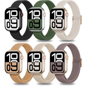 6 Pack Thin Stretchy Braided Compatible with Apple Watch Band 38mm 40mm 41mm 42mm  Women Men, Solo Loop Nylon Slim Strap for iWatch Bands Series 11 10 
