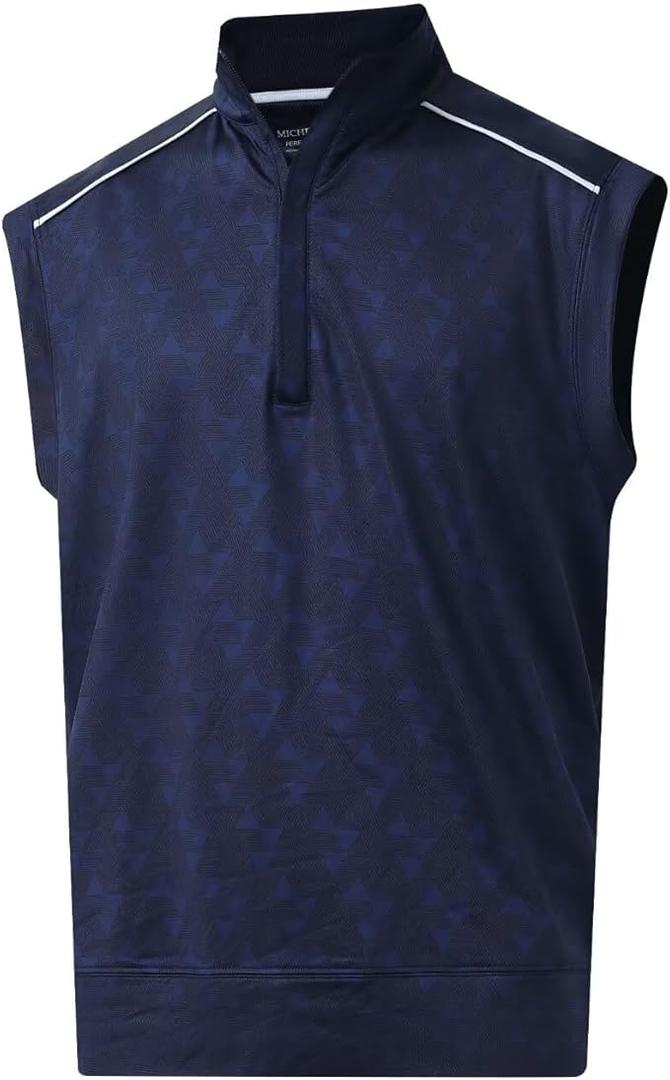 Rouen Men's Vests Outerwear Lightweight Moisture Wicking Midlayer Sleeveless Sports Golf Quarter Zip Pullover Men's Vest, Navy Geo, M