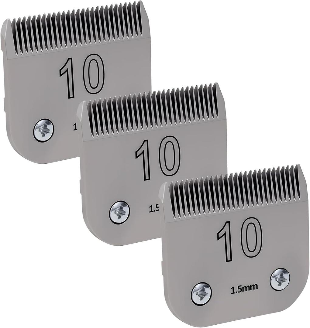 3 Pack 10# Removable Dog Grooming Blades, Made of Carbonized Steel, Suitable for Andis/Oster A5/Wahl KM Series, Cutting Length 1/16" (1.5 mm)
