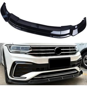 MUCO 3pcs Front Bumper Lip Spoiler Kit Compatible with V-o-lk-sw-agen Tiguan Rline 2021 2022 2023 24 Gloss Black Cover Guard Protection Conversion Front Lips