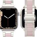 Wearlizer Compatible with Apple Watch Band 42/44/45/46/49mm Fashion Wristbands Womens, Stainless Steel + Resin Metal Replacement for iWatch Series 11 10 9 8 7 6 5 4 3 SE/Ultra 3 2 1-Starlight+Pink