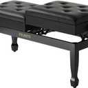 Adjustable Height Duet Piano Bench with Independent Seat and Storage, Heavy-Duty Wooden Leg Piano Stool with Waterproof Padded Cushion, Musician Stool for Piano, Keyboard, Black, 14.57 x 38.2 x 18.5 inches