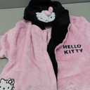 Hello Kitty Women Robe, Fleece Dressing Gown with Hood, Pockets – Gifts for Her (Pink/ Black, XS)