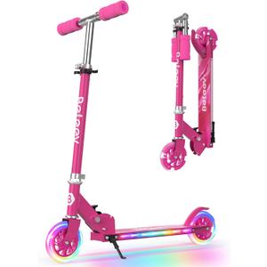 BELEEV V1 Scooters for Kids, 2 Wheel Folding Kick Scooter for Girls Boys, 3 Adjustable Height, Light Up Wheels, Lightweight Scooter with Sturdy Frame, Kickstand for Children 3 to 12 Years Old