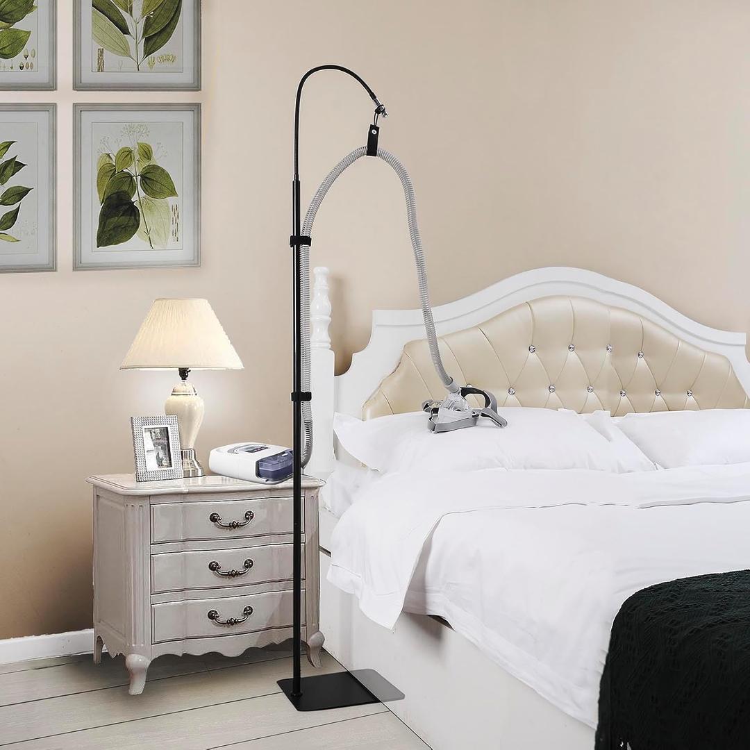 CPAP Hose Holder, CPAP Hose Holder for Bed Adjustable Height and Angle, CPAP Hose Hanger CPAP Tube Holder Avoid Hose Entanglement, CPAP Holder Bedside Anti-Rust Alloy, Black (#090090)