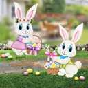 2 x Easter Decorations Outdoor,2 Pack Metal Easter Egg Bunny Yard Signs for Outside,Cute Bunny Garden Stakes for Lawn,Yard,Rabbit Gifts for Women