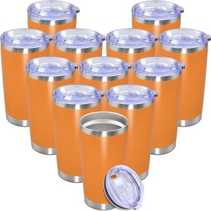 20 oz Tumbler with lid Double Wall Vacuum Insulated Tumblers Stainless Steel Coffee Mug Travel Coffee Tumbler Powder Coated Tumbler Cup Keep Hot&Cold - (Orange 12 Pack)