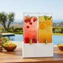 1.25 Gallon Dual Acrylic Beverage Dispenser with Metal Stand Two-Drink Server with Ice Cores & Stainless Steel Spigots