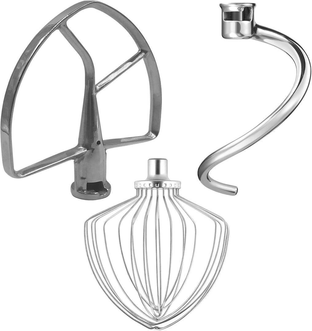 Stainless Steel Stand Mixer Attachments 3-Piece for KitchenAid 7 Qt Tilt Head Stand Mixer. Includes 20 Wire Whisk, Flat Beater, Dough Hook for KitchenAid 7 Qt Mixer Bowl (2.42, Pounds)