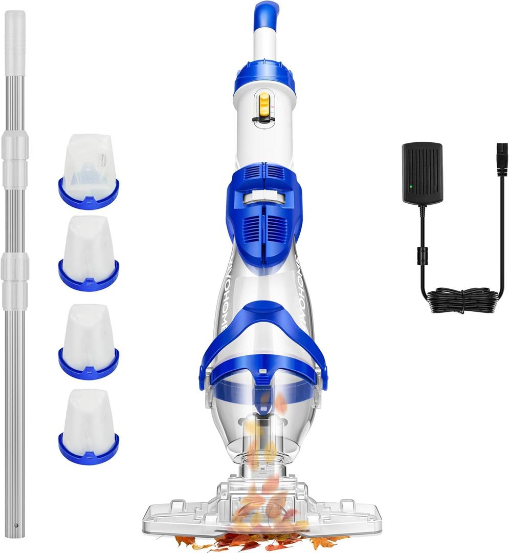 VIVOHOME 1140GPH Handheld Pool Vacuum Cordless Cleaner Powerful 40W Motor Suction Long-Run 75min Battery, 2.6L Visible Filter, Adjustable 8.2FT Pole for Above Ground & In-Ground Pools
