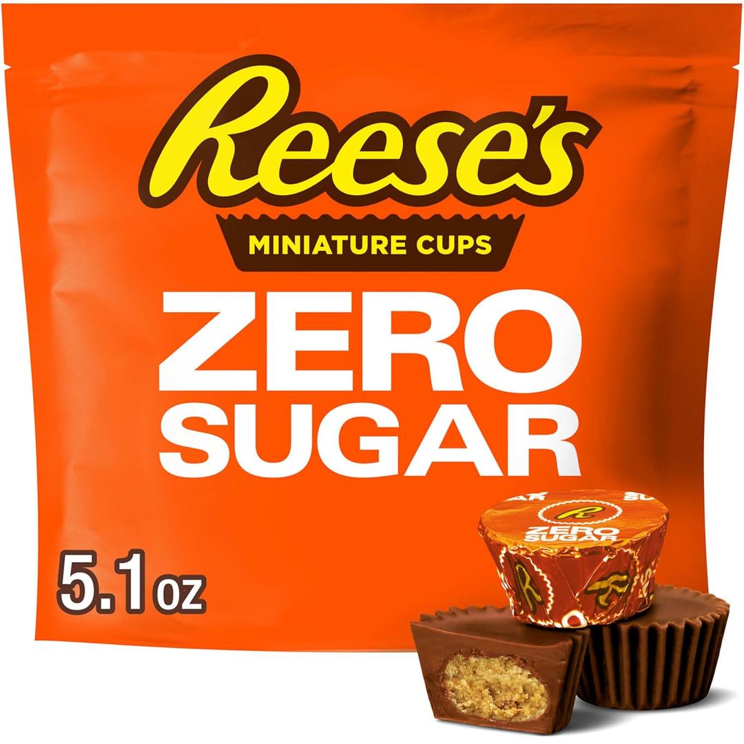 REESE'S Zero Sugar Miniatures Chocolate Peanut Butter Cups, Candy Bag, 5.1 oz (EXP 09/05/26)