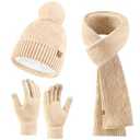 Winter Hats Scarf Gloves for women men,Winter Clothes Knitted Fleece Lined Beanie Thermal Gloves Long Scarf 