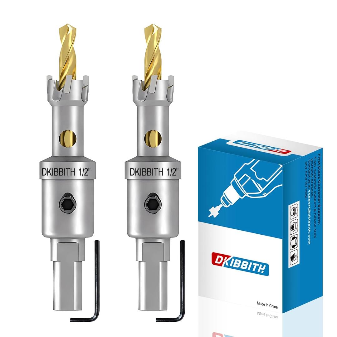 TCT Hole Saw Set, 2-Pack of 1/2" (12mm) Heavy Duty Tungsten Carbide Tipped Hole Cutters for Stainless Steel Mild Steel Copper Iron Brass Plastic and More, with Titanium-Plated Pilot Drill Bits