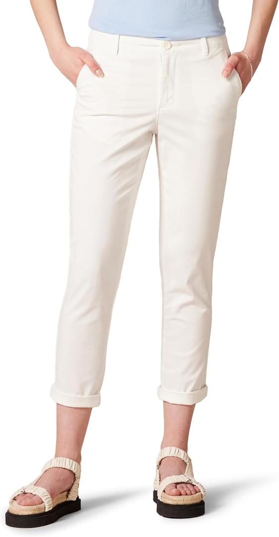 Amazon Essentials Women's Mid-Rise Slim-Fit Stretchy Cropped Tapered Leg Khaki Dress Pants  (14, White)