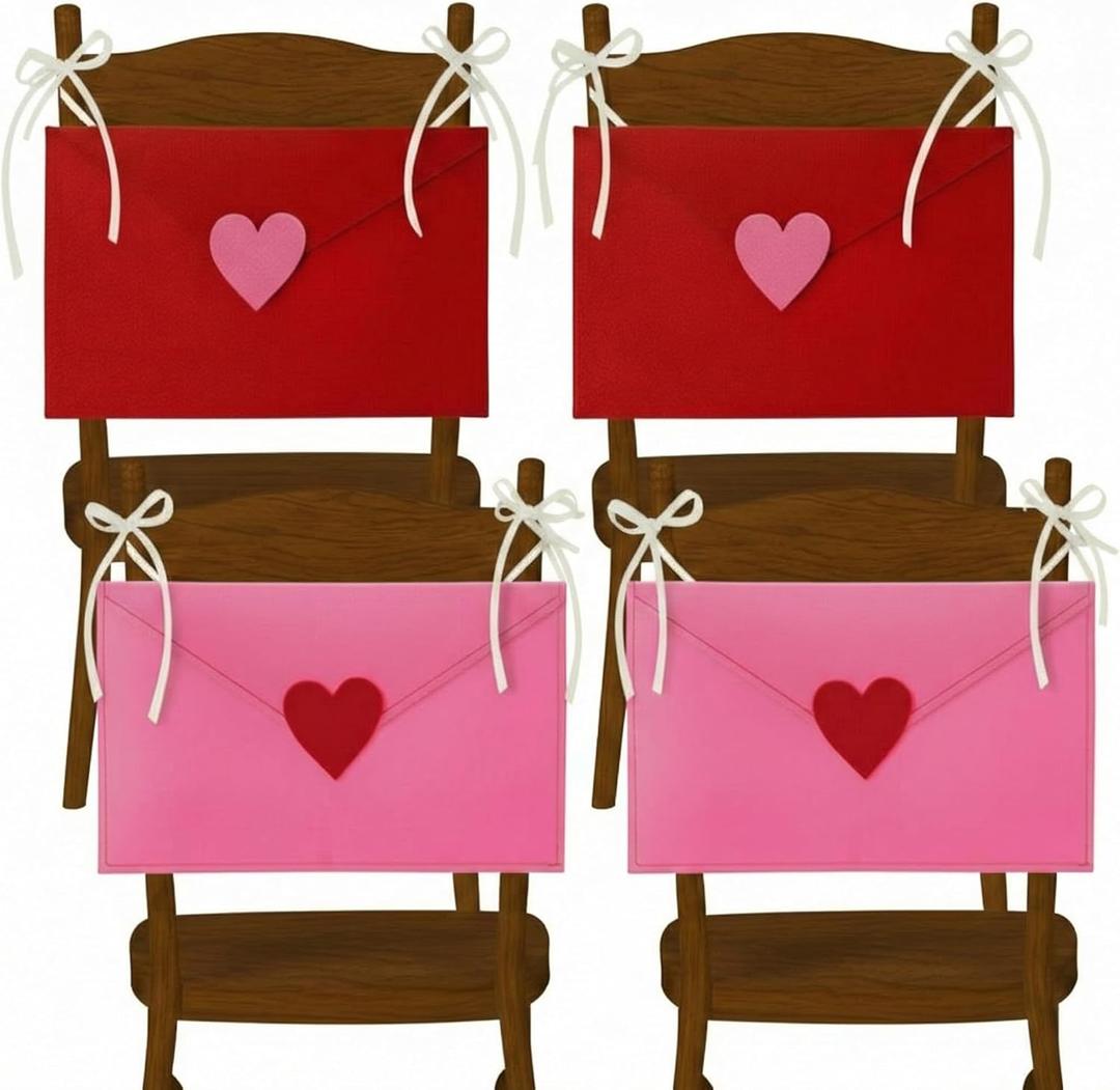 Frienda 4 Pcs Valentine's Day Envelope Chair Covers Red and Pink Valentine's Seat Covers Dining Decoration Chair Slipcover Protector for Home Wedding Holiday Hotel Kitchen Decor, 12.01"D x 10.04"W x 0.79"H