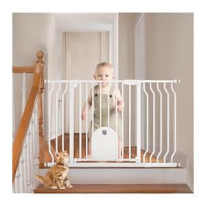 Baby Gate for Stairs with Cat Door - Baby gate with Pet Door Auto Close 29.5"-48.5" Safety Metal Dog Gate for Door Way/Stairs/House/Walk Through with Includes 2 Extension Pieces and 4 Wall Cups