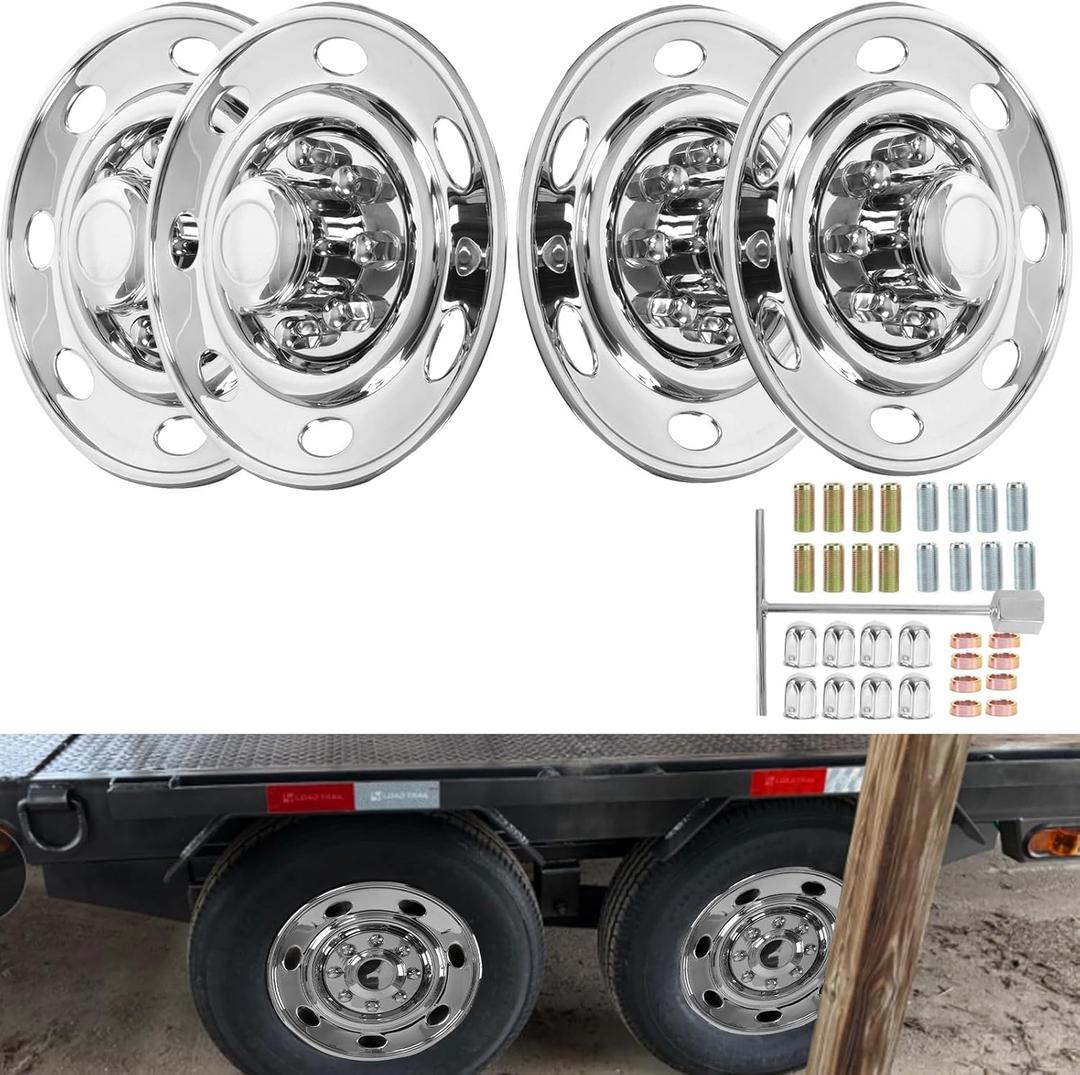 hightall 16 Wheel Simulators, Stainless Steel Trailer Hubcaps,Polished Surface,Bolts On Wheel Cover Set Compatible with Single Wheel Tandem Trailer 16In 8Lug 7 Oval Hh Dotliner, 16"For Single Wheel Tandem Trailer 16In 8Lug 7Oval