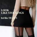 Mila Marutti Mock Suspender Pantyhose for Women | Black Faux Thigh High Garter Stockings | Patterned Fashion Tights (Black, L)