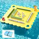 36" Foldable Floating Mahjong Table for Pool, 3-in-1 Foam Board Game Mat | 1.96" ultra-thick waterproof EVA desk features non-slip card slots, fast-drying surface & party tray function for adults