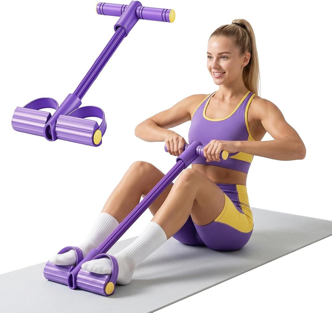 Upgraded 8-Tube Multifunction Foot Pedal Resistance Band, Enhanced Tension Sit Up Pull Rope, Abdominal Trainer for Home Gym, Full Body Workout for Core Leg Arm Waist Strength Training, use Barefoot