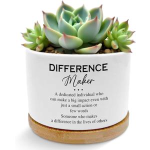 Difference Maker Gifts for Women Men Plant Pots, Appreciation Gifts for Coworker Teacher Boss Leader Succulent Planters, Ceramic Plant Flower Pots for Home Office Desk Table Shelf(No Plants)