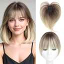 Hair Topper with Bangs Clip, 360 3D Cover Hair Toppers for Women with Thinning Hairs, 10 Inch Straight Clip in Bangs Hairs Piece for Women Daily Wear (RT6/27/613#-Ombre Light Brown to Blonde)