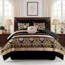 CozyDH Black Gold Comforter Set King, 7 Piece Luxury Jacquard Bed in a Bag