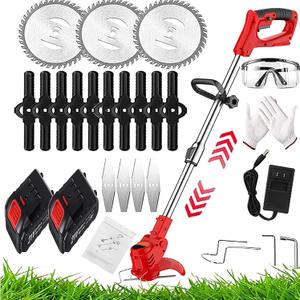 Weed Wacker Electric Cordless Grass Trimmer,with 3Types Blades,Included 2Pcs 24v 4Ah Batteries Electric Stringless Weed Trimmer Lightweight 2.6lb for Yard and Garden (red)