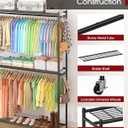 Sakugi Clothes Rack - 45.2" x 12.2" x 79.5" Clothing Rack with Shelves & Wheels, Multi-Functional Wardrobe Closet with Hooks, Sturdy Metal Garment Rack for Bedroom, Laundry, Balcony (Black)