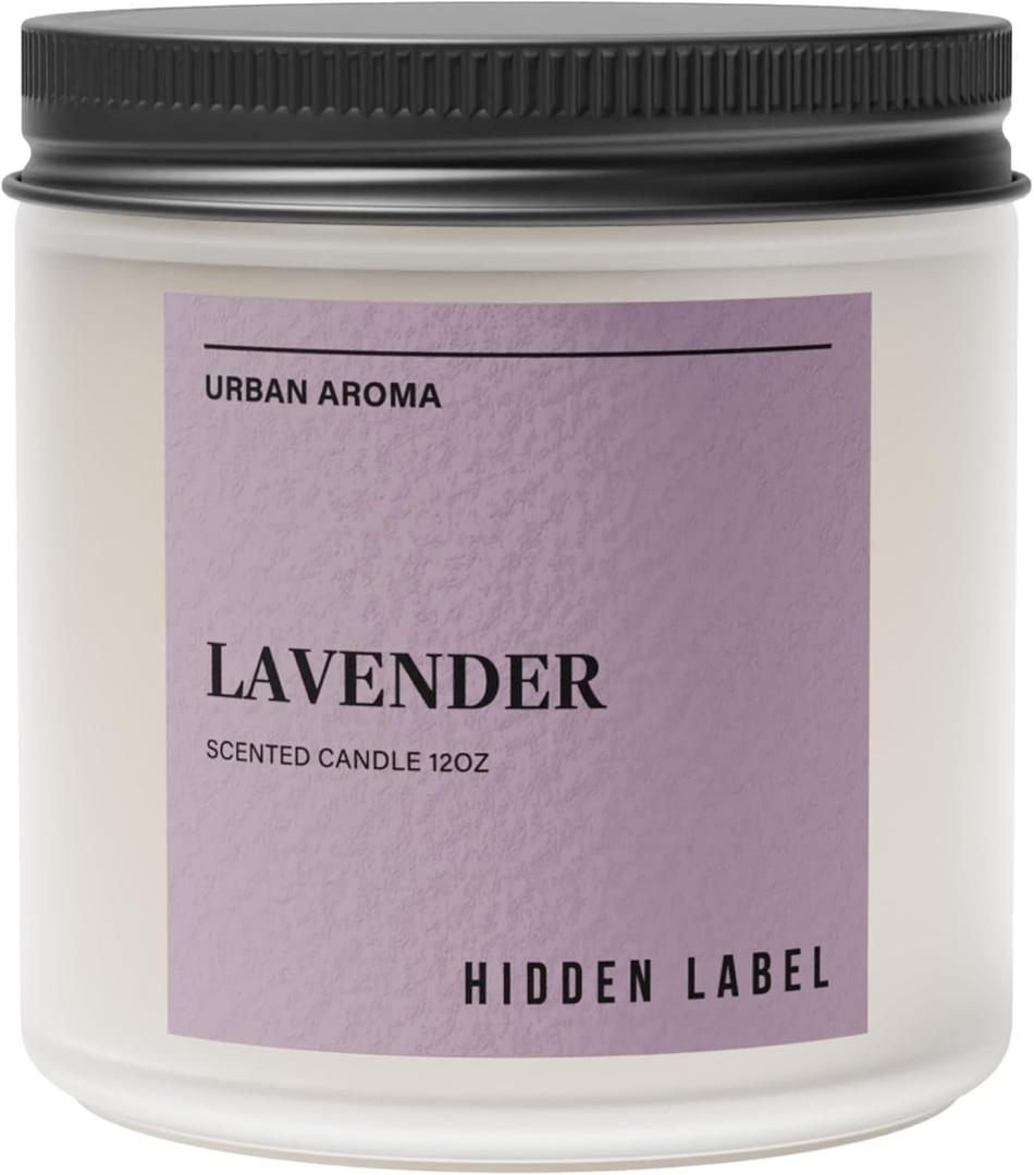 Hidden Label Lavender Scented Candle, 12oz 2 Wick Natural Candles Soy Non Toxic, Clean Burning Long Lasting Aromatherapy for Home Scented | Gifts | Dcor,Premium Scents for Relaxation & Stress Relief