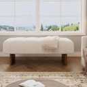 Merax Upholstered Entryway Bench 49.75" Tufted Linen Fabric Ottoman Bench with Solid Wood Legs, Modern End of Bed Bench, for Living Room Hallway Bedroom, Beige