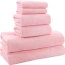 MOONQUEEN Ultra Soft Towel Set - Quick Drying - 2 Bath Towels 2 Hand Towels 2 Washcloths - Microfiber Coral Velvet Highly Absorbent Towel for Fitness, Bathroom, Sports, Yoga, Travel (Pink, 6 Pcs)
