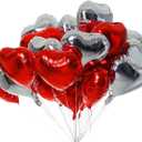 3 x 30 pcs Heart Balloons 18" Foil Love Balloons Mylar Balloons heart balloons for Valentines Day Propose Marriage Wedding Anniversary Backdrop Birthday Party Supplies (Red+Silver)