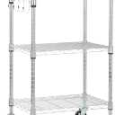 Amazon Basics Portable Kitchen 3-Tier Storage Rack on Caster Wheels with Adjustable 2 Shelves, 175 Pound Capacity, 21 x 15 x 36.7 inches (LxWxH), Wood/Chrome