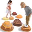 Kids Stepping Stones Balance Set, Floor Is Lava Volcano Stepping Stones Game, Non-Slip Sensory Balance Toys for Toddlers & Kids, Indoor/Outdoor Obstacle Course, Holds 220 lbs, 6-Piece with Spinner