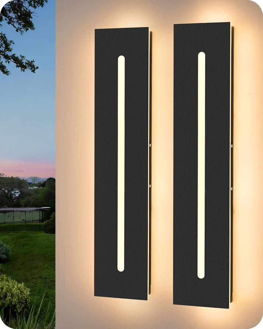 EDISHINE Upgraded 23.6" Led Modern Outdoor Wall Light, Dimmable Linear Exterior Wall Sconce, Adjustable Color Temperature, IP65 Waterproof, Long Exterior Lighting Fixtures for Garage, Porch, 2 Pack