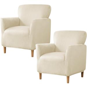 Gollense Banquet Armchair Slipcover Luxury Velvet Chair Slipcovers with Arms Stretch Chair Covers for Living Room Soft Club Chair Cover Anti Slip Dog Pet Friendly Furniture Protector, 2PCS, Beige