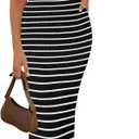 PRETTYGARDEN Beach Vacation Clothes for Women Summer 2025 Sleeveless Striped Ribbed Knit Bodycon Sundress Tank Dress (Large, Black)