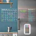 Clear Non-Magnetic Calendar Set for Fridge - Dry Erase Transparent Monthly, Weekly Calendar and Blank Board - Sticks to Wall, Glass, Door, Any Smooth Surfaces