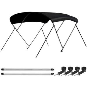 Leader Accessories 10 Colors 3 Bow 4 Bow Bimini Top Cover for Boat Includes 4 Straps 2 Rear Support Poles Mounting Hardwares Storage Boot with 1" Aluminum Frame (Black)