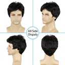 Men's Wigs,Short Mens Black Wig Layered Natural Hair Costume Halloween Heat Resistant Synthetic Wigs for Men Male